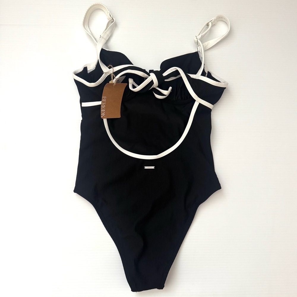 Berlook Contrast Trim Knotted One Piece Swimsuit Black and White Size Small - Picture 5 of 6